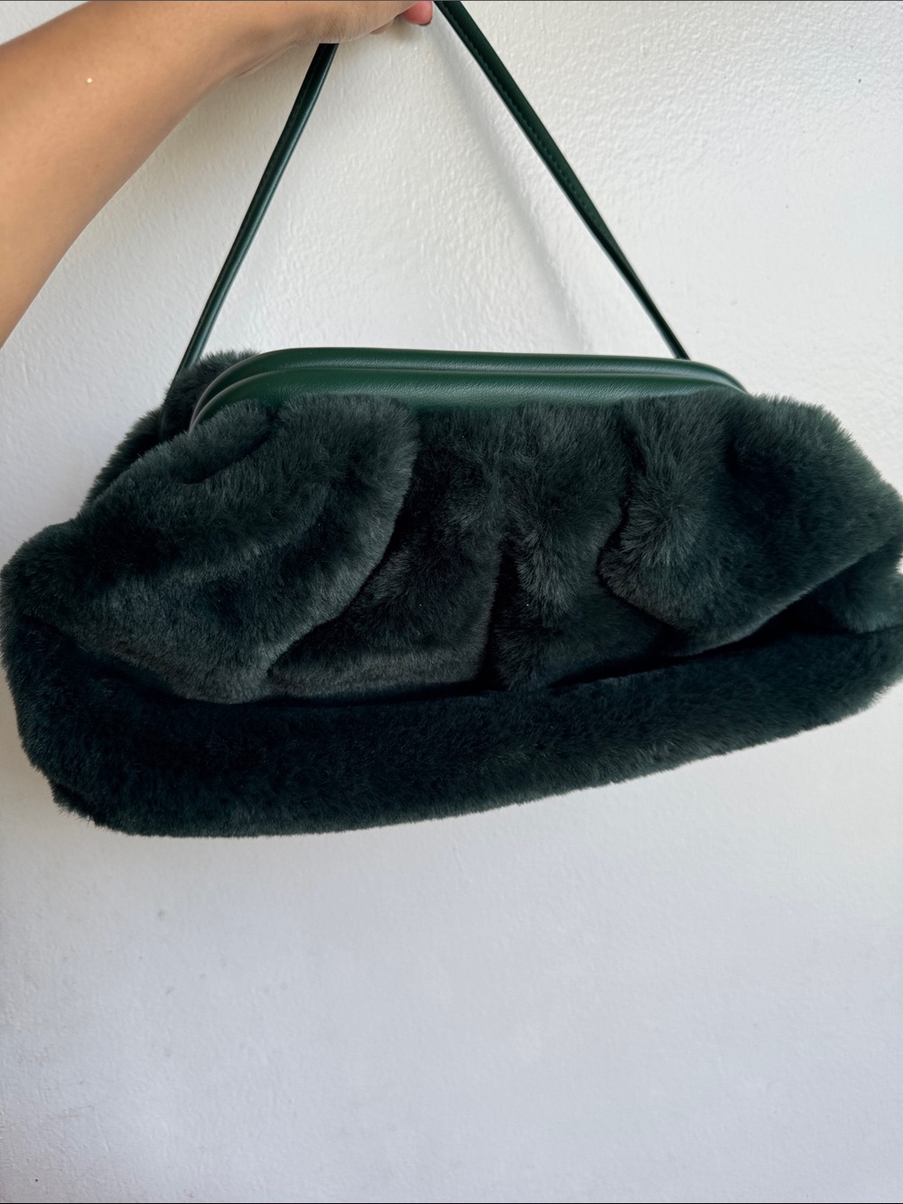 Dark Green Faux Fur Shoulder Bag